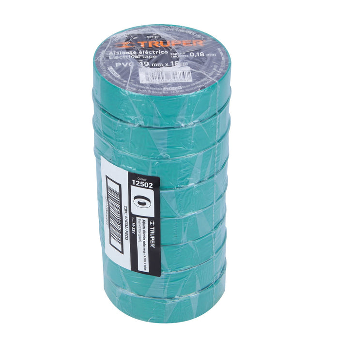 Cinta de aislar de 18 m x 19 mm, verde, Truper 12502 M-33V