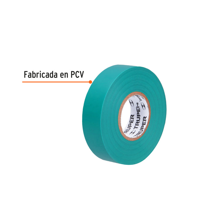 Cinta de aislar de 18 m x 19 mm, verde, Truper 12502 M-33V