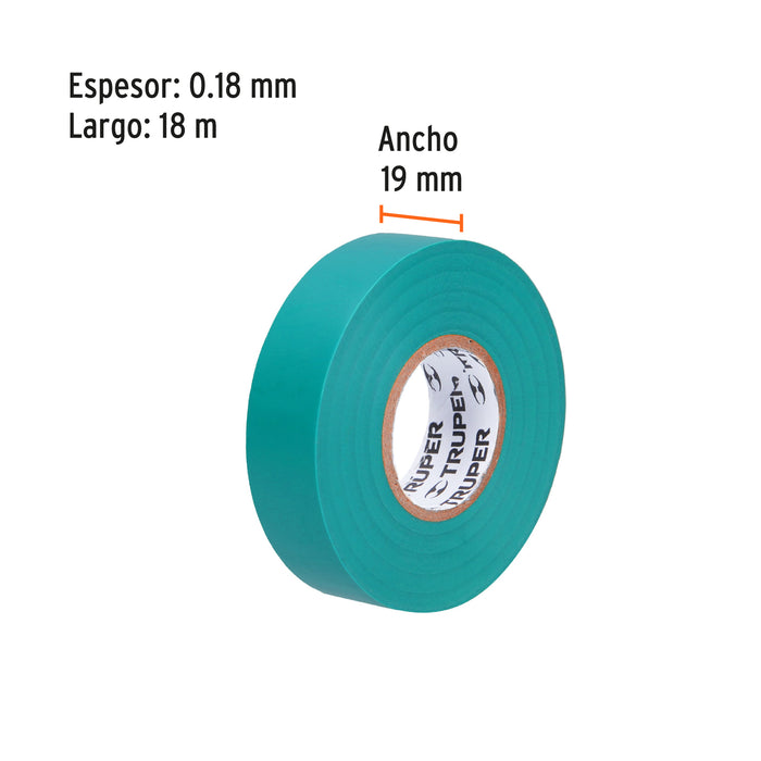 Cinta de aislar de 18 m x 19 mm, verde, Truper 12502 M-33V