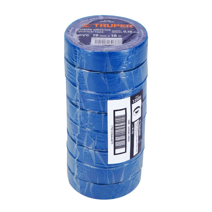 Cinta de aislar de 18 m x 19 mm, azul, Truper 12505 M-33Z