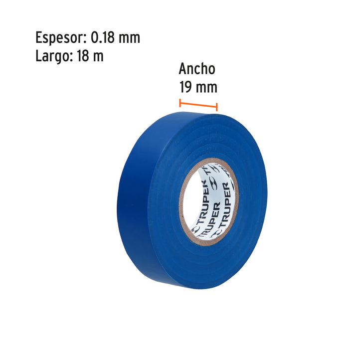 Cinta de aislar de 18 m x 19 mm, azul, Truper 12505 M-33Z