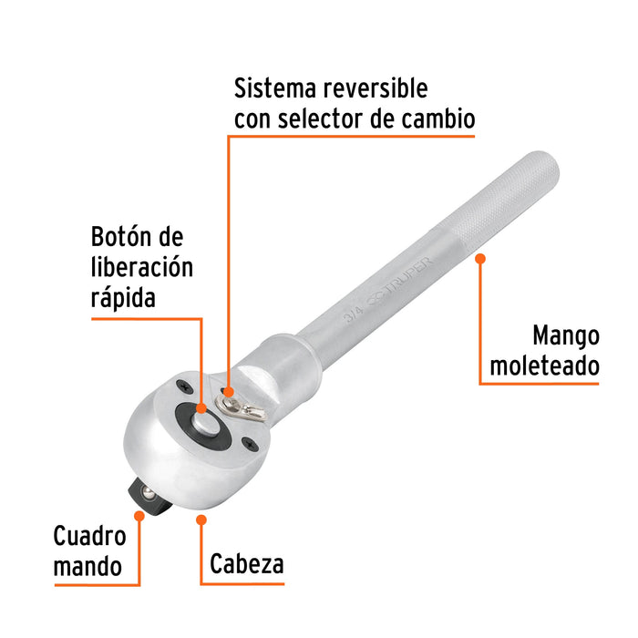 Matraca 3/4' cabeza pera sist. reversible liberación rápida 13900 M-3449