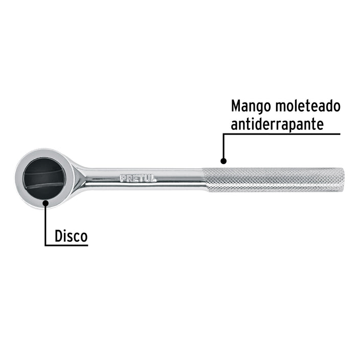Matraca cuadro 3/8' cabeza redonda con disco, Pretul Código: 27354