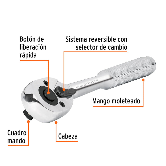 Matraca cuadro 3/8' cabeza de pera de liberación rápida 13659 M-3849