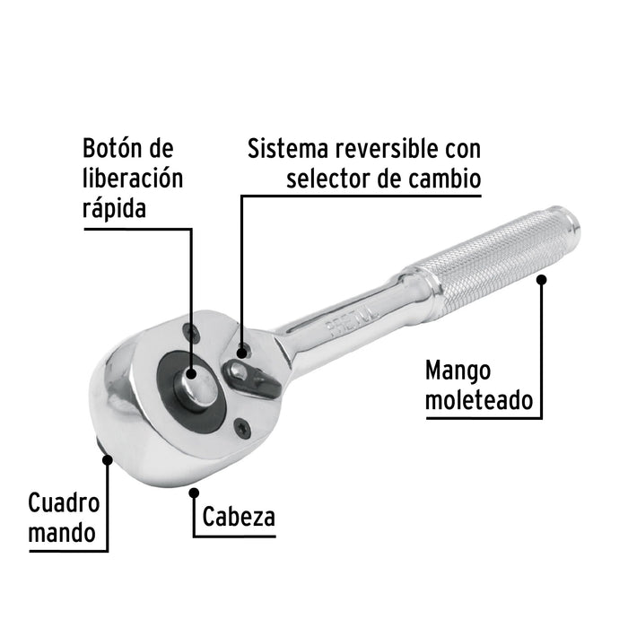 Matraca cuadro 3/8' cabeza de pera liberación rápida, Pretul Código: 21161