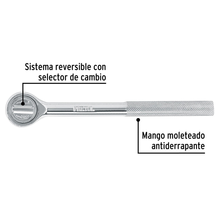 Matraca cuadro 3/8' cabeza redonda, Pretul 21160 M-3852P
