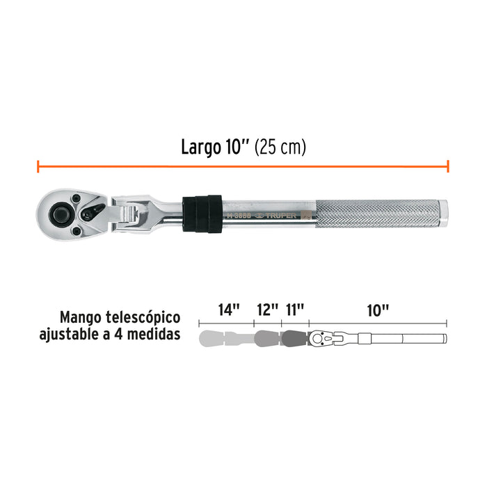 Matraca cuadro 3/8' telescópica de 14' con cabeza articulada 13219 M-3890