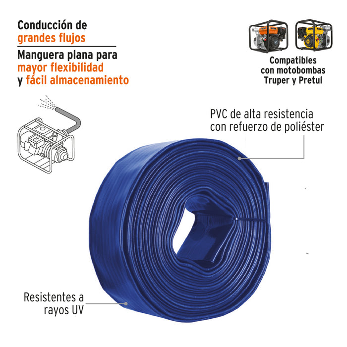 Rollo de manguera plana de 4' x 50m de descarga p/motobomba 100867 M45D