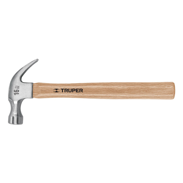 Martillo pulido 16 oz uña curva, mango madera, Truper 16752 MA-16