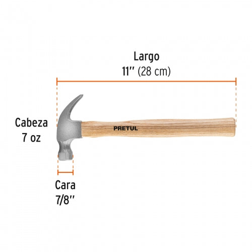 Martillo uña curva 7 oz, Pretul 25000 MA-7P
