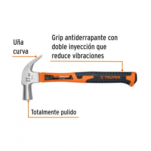 Martillo cabeza cónica 27 mm uña curva, mango fibra vidrio 10851 MAC-27F