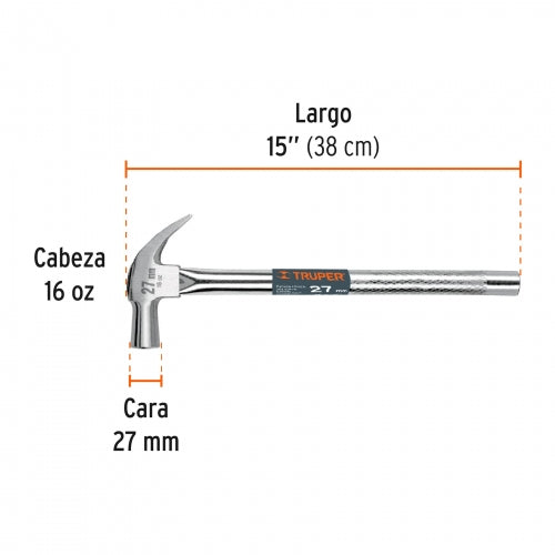 Martillo cabeza cónica 27 mm uña curva, mango tubular 10914 MAC-27T