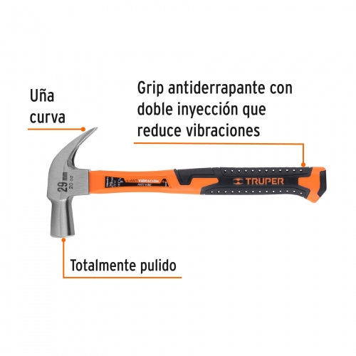 Martillo cabeza cónica 29 mm uña curva, mango fibra vidrio 10852 MAC-29F
