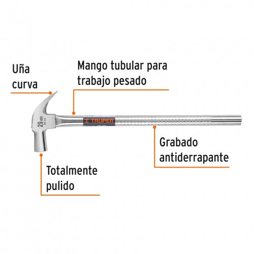 Martillo cabeza cónica 29 mm uña curva, mango tubular 11175 MAC-29T