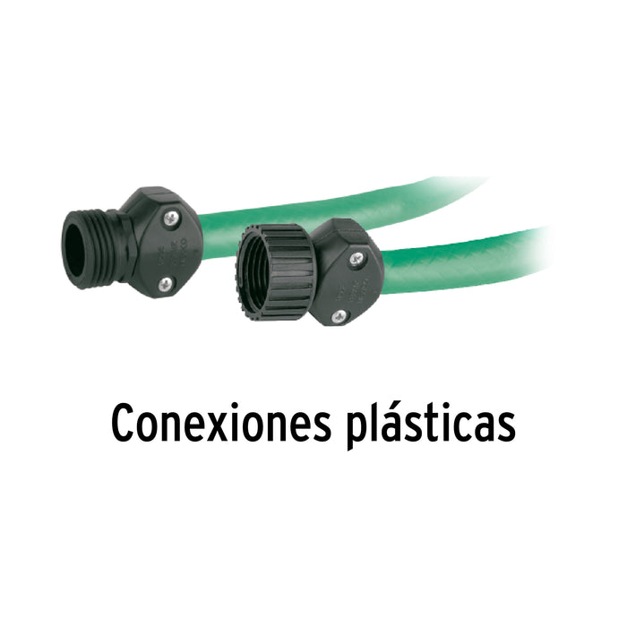 Manguera verde 1/2' 2 capas 10m conexiones plásticas, Pretul Código: 22130
