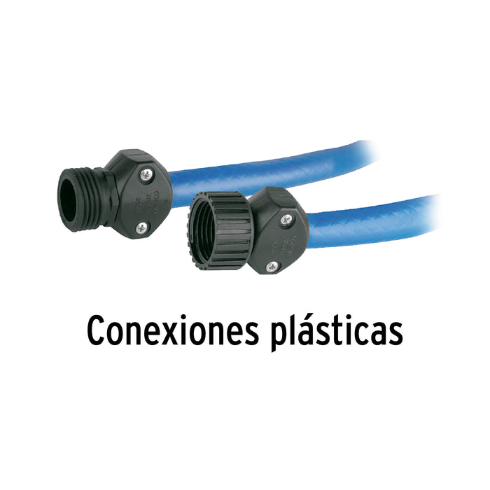 Manguera azul 1/2' 2 capas 15 m conexiones plásticas, Pretul Código: 25032