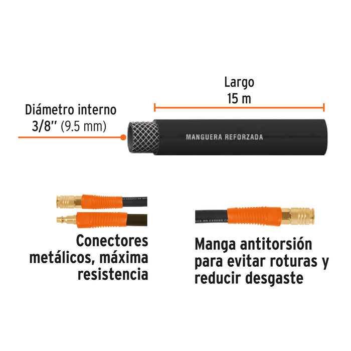 Manguera para compresor, de hule, 15m x 3/8', Truper Código: 19017