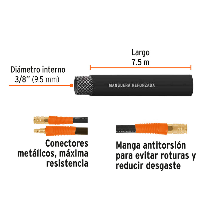 Manguera para compresor, de hule, 7.5m x 3/8', Truper Código: 19214