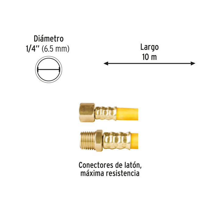 Manguera para compresor, de PVC, 10m x 1/4', Pretul Código: 20663
