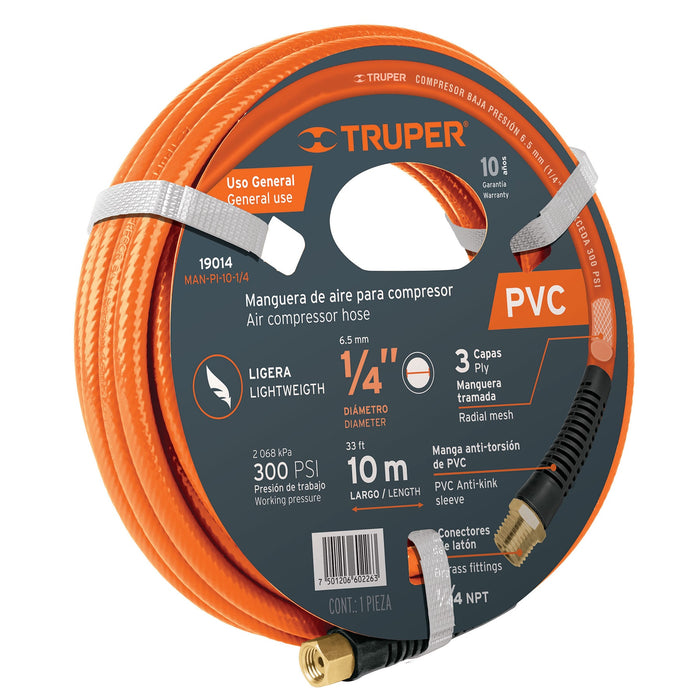 Manguera para compresor, de PVC, 10m x 1/4', Truper 19014 MAN-PI-10-1/4