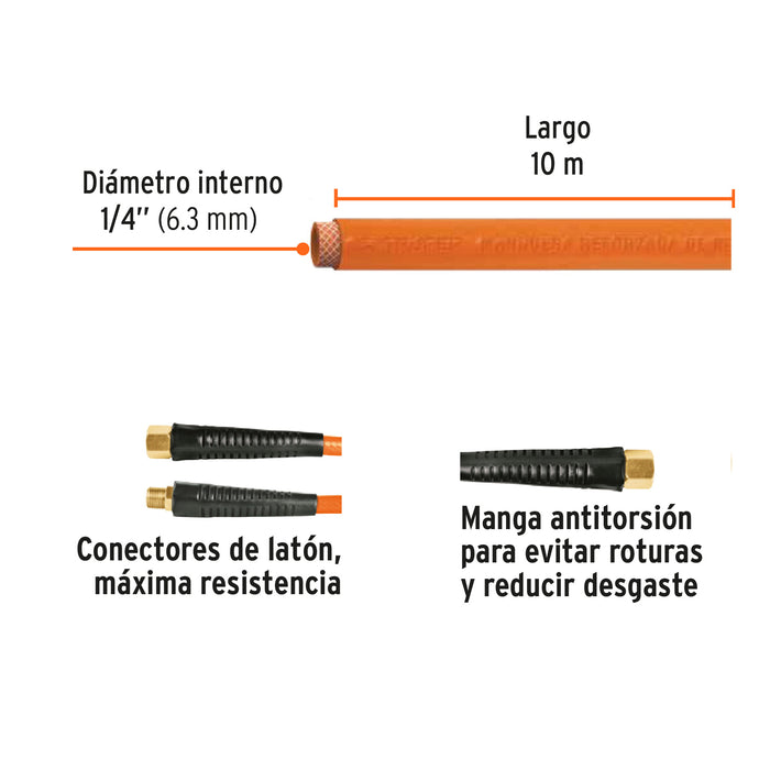Manguera para compresor, de PVC, 10m x 1/4', Truper 19014 MAN-PI-10-1/4