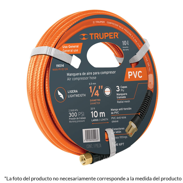Manguera para compresor, de PVC, 10m x 3/8', Truper Código: 10893