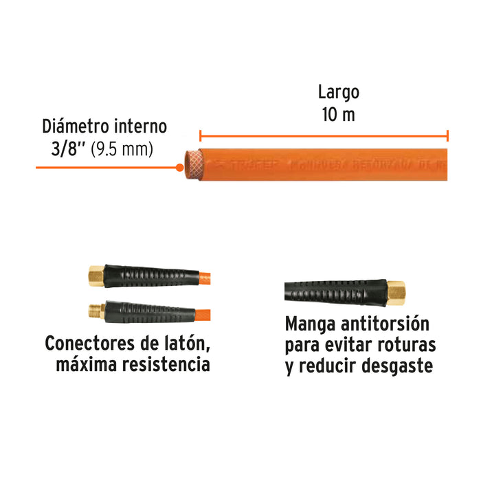 Manguera para compresor, de PVC, 10m x 3/8', Truper Código: 10893