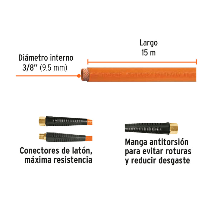 Manguera para compresor, de PVC, 15m x 3/8', Truper Código: 10894