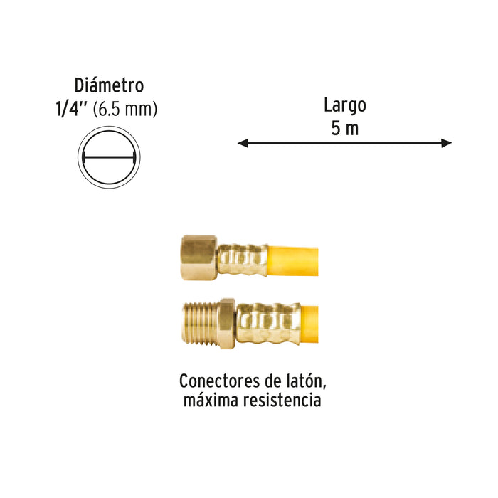 Manguera para compresor, de PVC, 5m x 1/4', Pretul Código:20662