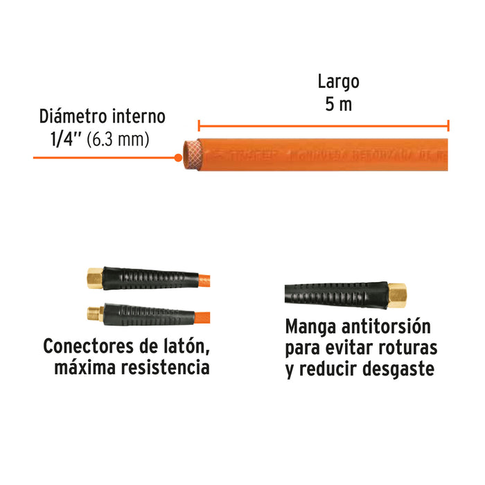 Manguera para compresor, de PVC, 5m x 1/4', Truper Código: 19013