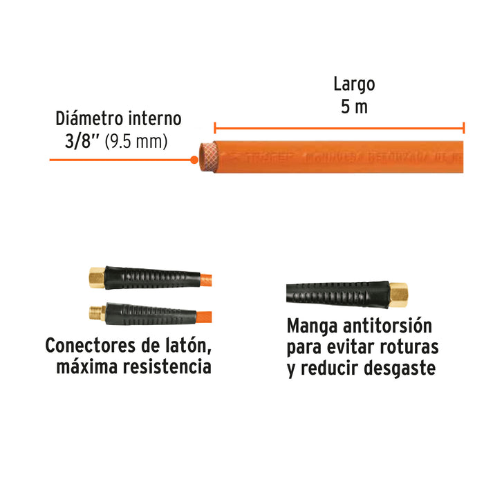 Manguera para compresor, de PVC, 5m x 3/8', Truper Código: 10892