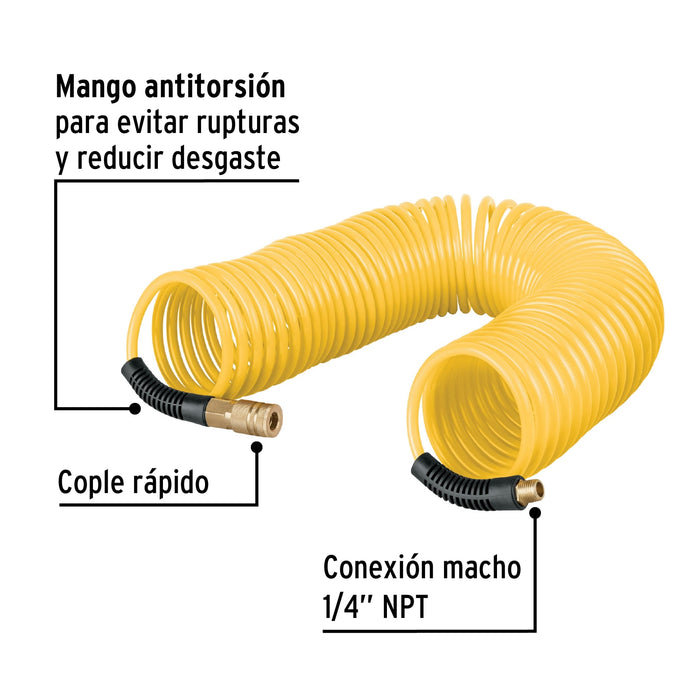 Manguera para compresor, tipo resorte, 15.2m x 1/4', Pretul 20660 MAN-R-15P