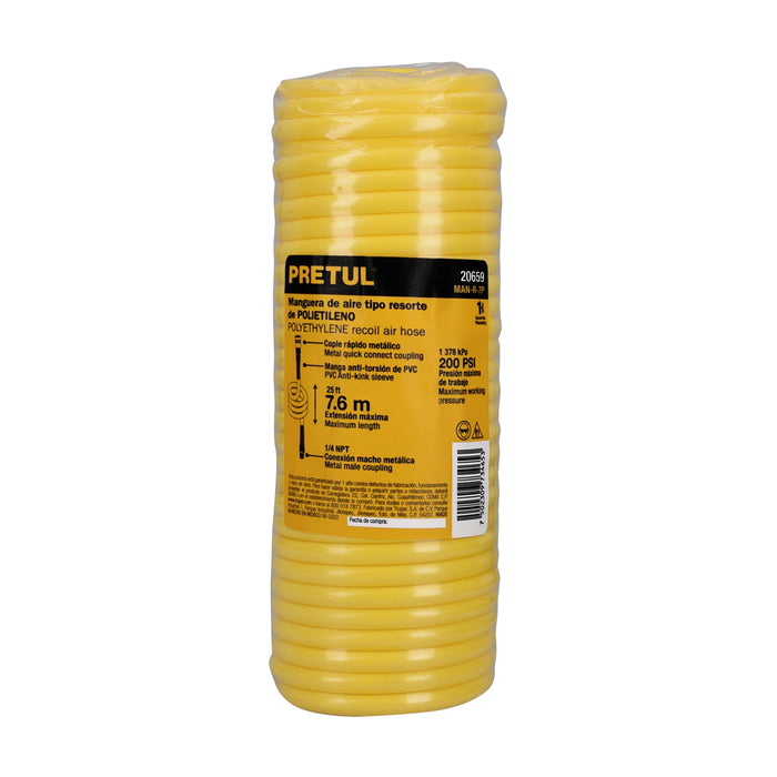 Manguera para compresor, tipo resorte, 7.6m x 1/4', Pretul 20659 MAN-R-7P