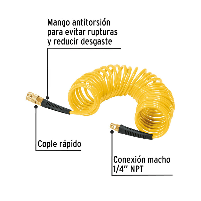 Manguera para compresor, tipo resorte, 7.6m x 1/4', Truper 102522 MAN-R-7