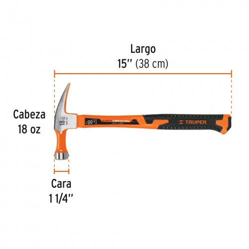 Martillo 18 oz uña recta, mango fibra de vidrio, Truper 10761 MAR-18F