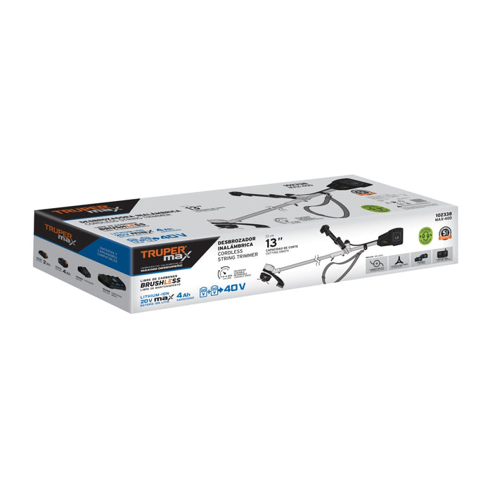 Desbrozadora inalámbrica 13', 40 V, sin carbones, Truper MAX 102338 MAX-40D