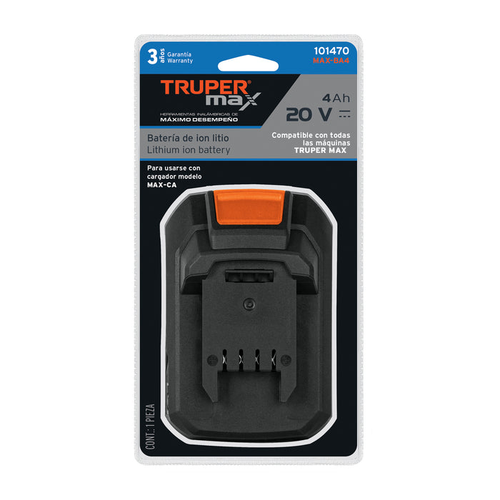 Batería ion litio Truper MAX 20V, 4Ah 101470 MAX-BA4