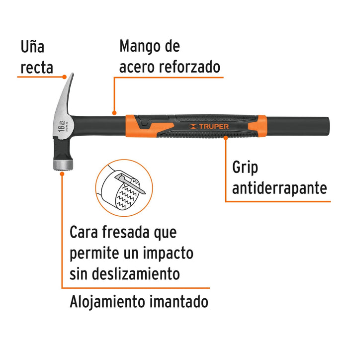 Martillo tubular para cimbra 16 oz uña recta, mango acero 10754 MCIM-16