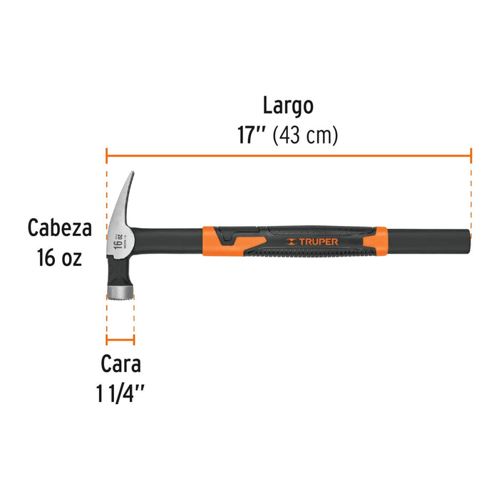 Martillo tubular para cimbra 16 oz uña recta, mango acero 10754 MCIM-16