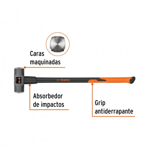 Marro octagonal 12 lb, mango fibra de vidrio 36', Truper 16542 MD-12F