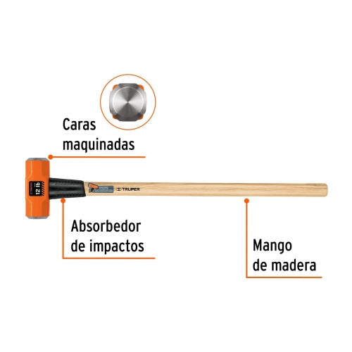 Marro octagonal 12 lb, mango de madera 36', Truper 16513 MD-12M