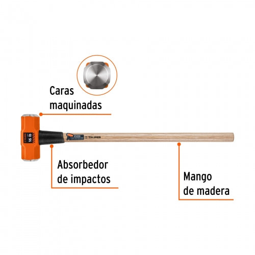 Marro octagonal 16 lb, mango de madera 36', Truper 16515 MD-16M