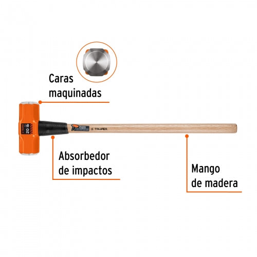 Marro octagonal 20 lb, mango de madera 36', Truper 16516 MD-20M