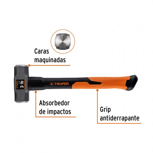 Marro octagonal 3 lb, mango de fibra de vidrio 14', Truper 19883 MD-3F