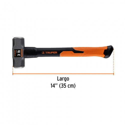 Marro octagonal 3 lb, mango de fibra de vidrio 14', Truper 19883 MD-3F