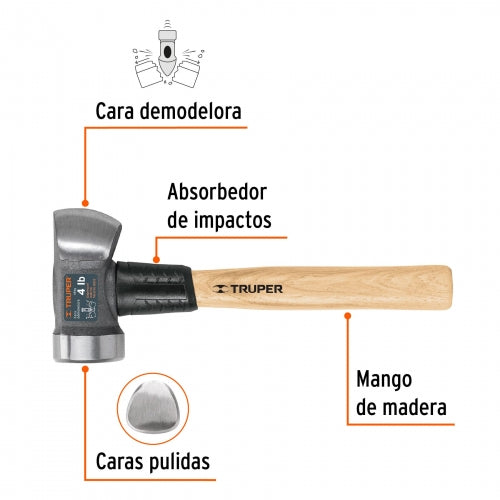 Marro demoledor 4 lb, mango 12', Truper 11256 MD-4HX