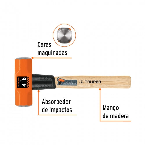 Marro octagonal 4 lb, mango de madera 12', Truper 16508 MD-4M
