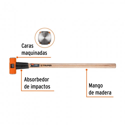 Marro octagonal 6 lb, mango de madera 36', Truper 16509 MD-6M