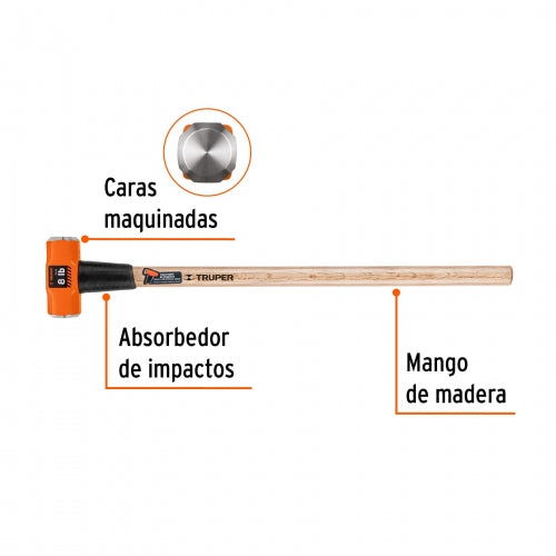Marro octagonal 8 lb, mango de madera 36', Truper 16511 MD-8M