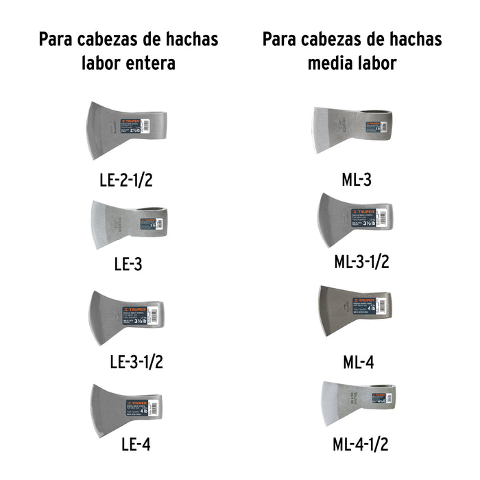 Mango madera de 36' para hachas media y entera labor, Truper Código: 102960